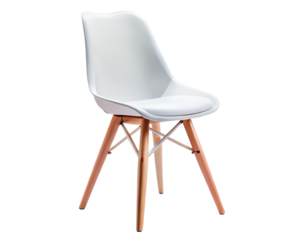 Modern white chair with wooden legs isolated on transparent background