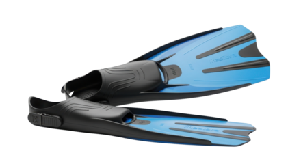 Pair of blue and black swim fins for scuba diving isolated PNG with Transparent Background