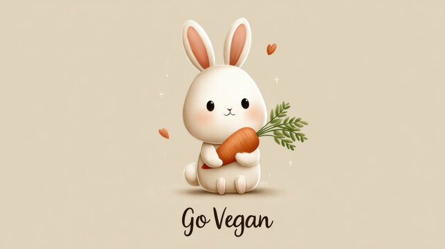 A charming bunny embracing a carrot, promoting a vegan and compassionate message