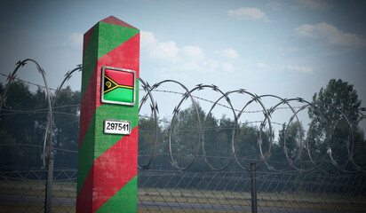 Border post with flag of Vanuatu - 3D illustration