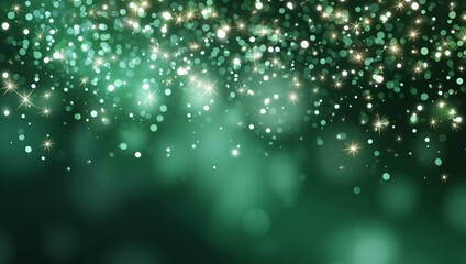 Shimmering Emerald Splendor:  An enchanting, ethereal display of sparkling emerald lights, creating a festive ambiance with bokeh effects and twinkling stars, casting a glow of magic and mystery.