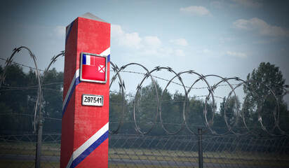 Border post with flag of Wallis and Futuna - 3D illustration