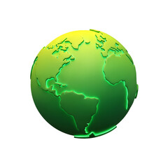 Naklejka premium Green glowing earth globe with continents outlined, isolated on transparent background