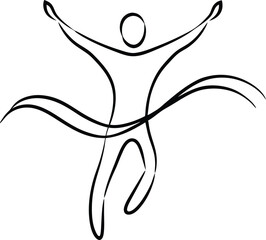 A single continuous Continous line drawing line forms a runner crossing a finish line