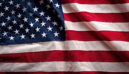 american flag close up with embroidered stars and fabric texture in natural light showing red white and blue stripes flowing with soft folds perfect for patriotic wallpaper banner or editorial illustr