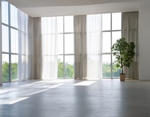 Fototapeta premium bright minimalistic room with large window and white interior