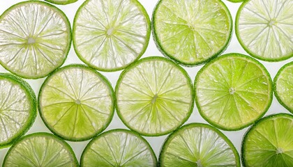 vibrant lime slices backlit closeup with glowing translucent texture and natural citrus patterns creating refreshing abstract green background for wallpaper or banner design