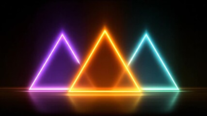 Geometric neon triangles glowing on black background digital artwork - Powered by Adobe