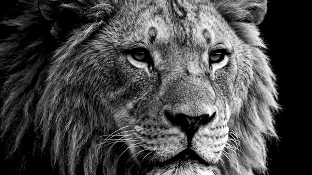 Lion Portrait Close-Up Profile in Black and White