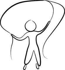 A single line drawing a person jumping rope with a large loop Continous line drawing