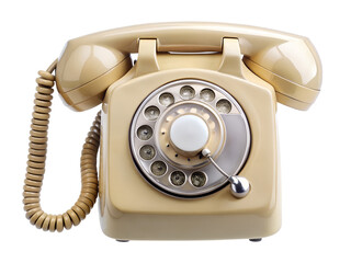 Retro beige rotary dial telephone isolated on transparent background