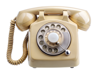 Retro beige rotary dial telephone isolated on transparent background