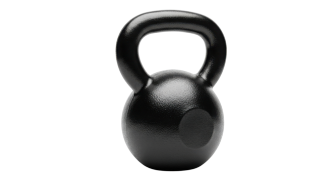 Black kettlebell for weight training isolated PNG with Transparent Background