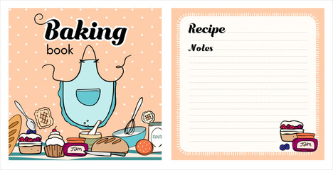 Obraz premium baking book square cards, blanks, template, reminder, recipe book, food vector illustration, 