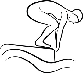 Continous line drawing continuous line artwork a swimmer a starting block swimming