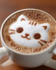 Fototapeta premium Coffee Mug with Cat Face Foam Art