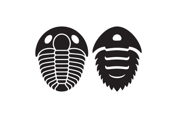 Trilobite Fossil Silhouette Vector Set Prehistoric Marine Arthropod Black Icons