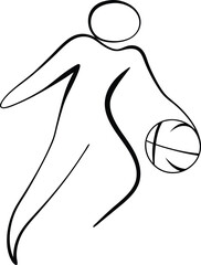 Continous line drawing continuous line drawing a basketball player dribbling a ball