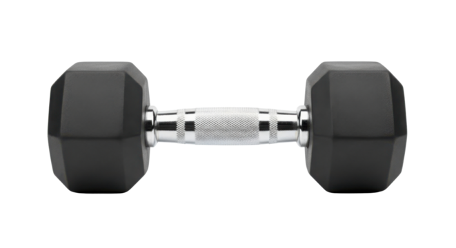 Single black dumbbell for strength training isolated PNG with Transparent Background
