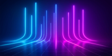 Abstract blue background with digital waveform and frequency lines for audio technology design