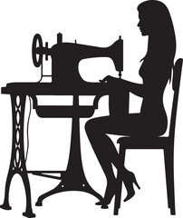 Silhouette of woman sewing at vintage machine vector