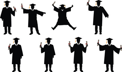 PrintSilhouette graduate student holding diploma, graduation cap gown ceremony, education success celebration, academic achievement, college university graduate, successful student milestone moment