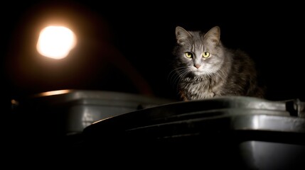Gray Cat on Gray Container Under Light