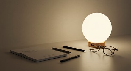 Desk Essentials: Illuminated Notebook, Pens, and Glasses