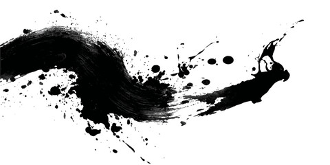 ink brushstroke on white background with visible splashes for watercolor style effect. grunge isolated on white background,	