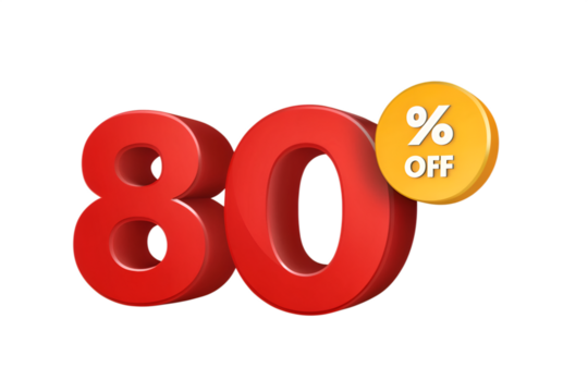 Red 3d eighty percent off symbol with yellow circle 80 percent off sale