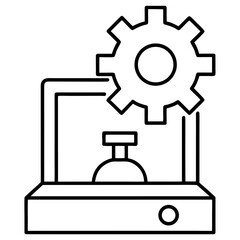 Automated process shown in minimalist style including a laptop screen with a gear wheel