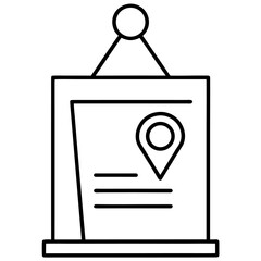 Hanging map location marker on canvas artwork display with minimalist line art presentation for business