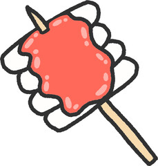 Spicy Korean Rice Cake Skewer Illustration – Garaetteok Tteokkochi with Red Sauce Drawing