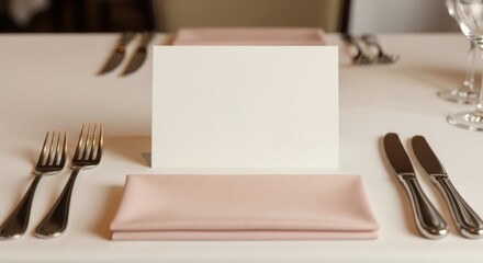 Elegant table setting with blank card for event name or seating arrangement