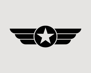 Winged Star Aviation Insignia Icon  winged, star, aviation, insignia, icon, military, pilot, wings, badge, emblem, symbol, airforce, flight, aircraft, vector, graphic, design, logo, illustration, blac © ASLAM HOSSAIN