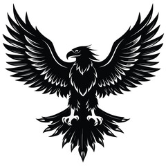 Naklejka premium Majestic Black Eagle with Outstretched Wings Design majestic black eagle