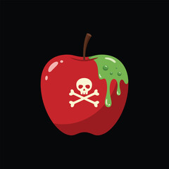 Poisoned Apple with Green Slime and Skull Symbol: A Spooky Halloween Danger Vector Illustration