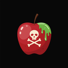 Poisonous Apple with Skull and Crossbones Drenched in Spooky Green Slime, a Halloween Fairy Tale Danger Symbol