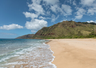 Hawaii scenic beach with mountain in background