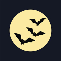 Spooky Halloween Bats Silhouetted Against a Bright Full Moon in Dark Night Sky Vector Illustration