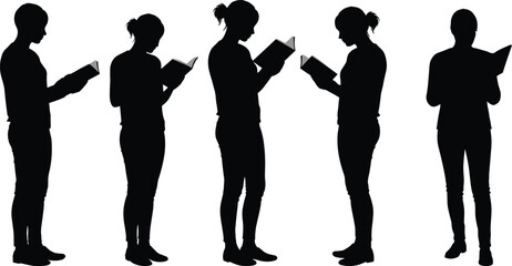 PrintSilhouette woman reading book, student study, learning education, knowledge concept, female reader, literature hobby, academic research, focused study lifestyle inspiration