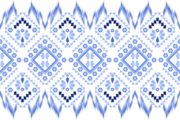 Seamless Geometric pattern blue tones on a white background .Native American tribal fabric. Ethnic motif. Suitable for textile, rugs, fabric, tiles, cards, picture books, Vector illustration design.