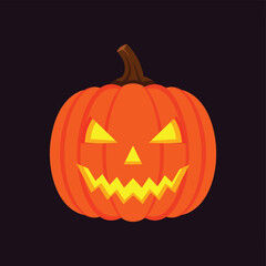 Spooky Halloween pumpkin jack o lantern with glowing carved face illustration for festive seasonal designs and autumn decorations