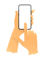 Hand Hold device. Touch Or Use Smartphone. Mock Up concept. Vector illustration.