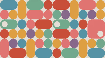 Vector art of colorful abstract pattern with rounded shapes and retro aesthetic design