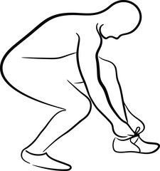 Minimalist Continous line drawing line drawing a person tying shoelaces a shoe runner