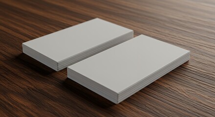 Fototapeta premium Blank White Business Cards Stacked on Wooden Desk