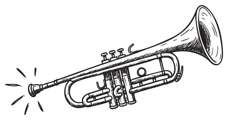 Naklejka premium Vintage trumpet sketch with detailed hand-drawn design – retro hand drawn illustration