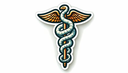 Caduceus medical symbol, vector sticker for medicine and pharmacy.
