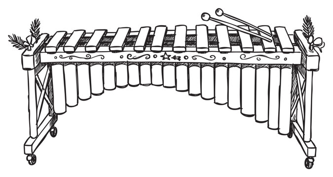 black and white xylophone with mallets clip art preview